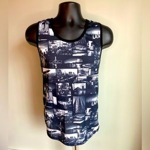 Adam Levine black and white California printed tank top.